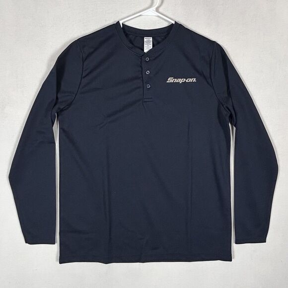 Snap-On Tools Sonic Blue Long Sleeve Short Men's Size Large Jersey Mesh Henley - Picture 1 of 8